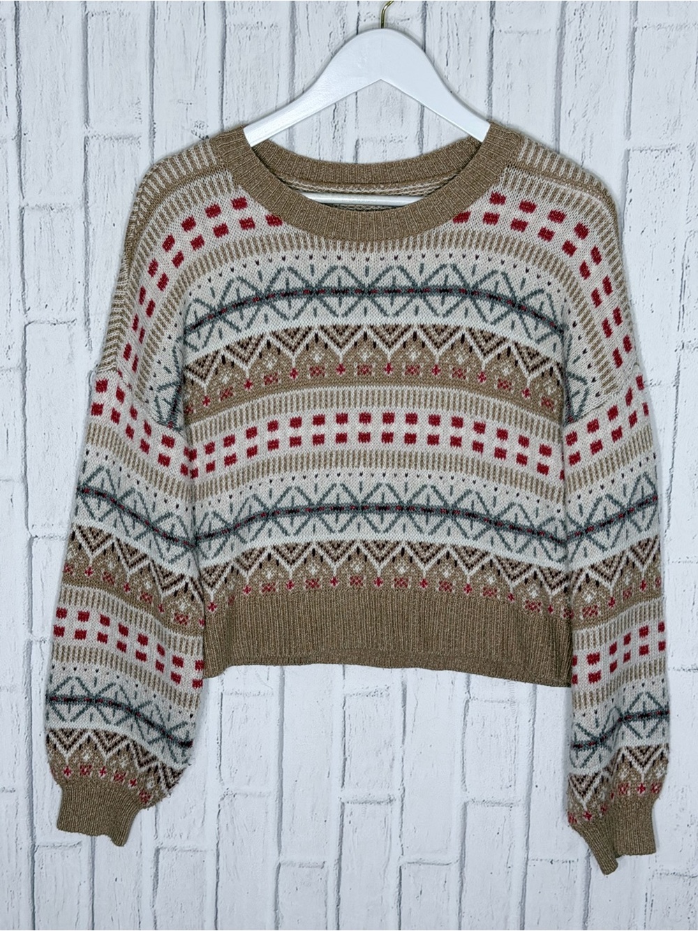 🤎 American Eagle Fair Isle Cropped Sweater Nordic Knit Size S